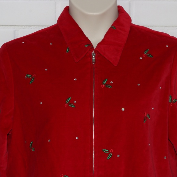 Christmas Quaker Factory Sz M Red Holly Jacket - Picture 3 of 7